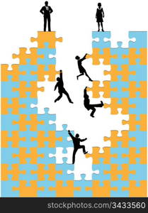 Company of business people climb up corporate success promotion jigsaw puzzle