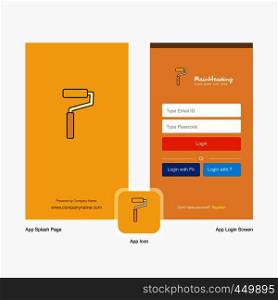 Company Paint roller Splash Screen and Login Page design with Logo template. Mobile Online Business Template