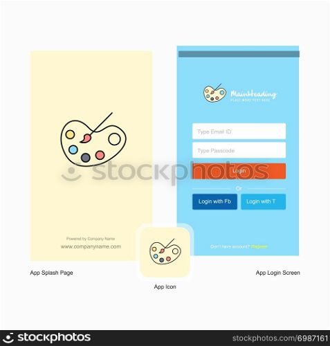 Company Paint tray Splash Screen and Login Page design with Logo template. Mobile Online Business Template