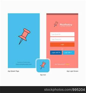 Company Paper pin Splash Screen and Login Page design with Logo template. Mobile Online Business Template