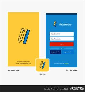 Company Pencil and scale Splash Screen and Login Page design with Logo template. Mobile Online Business Template
