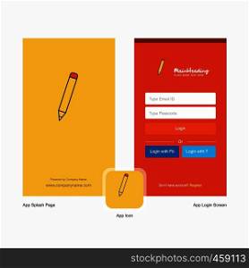 Company Pencil Splash Screen and Login Page design with Logo template. Mobile Online Business Template