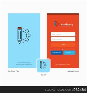 Company Pencil Splash Screen and Login Page design with Logo template. Mobile Online Business Template