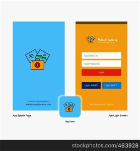 Company Photography Splash Screen and Login Page design with Logo template. Mobile Online Business Template