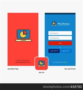 Company Pie chart on Laptop Splash Screen and Login Page design with Logo template. Mobile Online Business Template