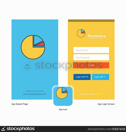 Company Pie chart Splash Screen and Login Page design with Logo template. Mobile Online Business Template