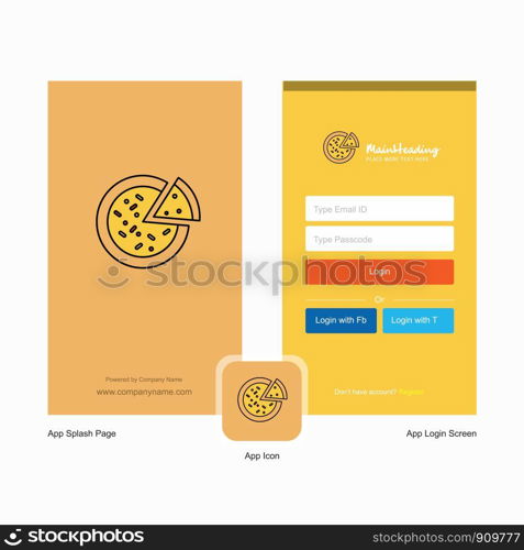 Company Pizza Splash Screen and Login Page design with Logo template. Mobile Online Business Template