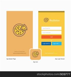 Company Pizza Splash Screen and Login Page design with Logo template. Mobile Online Business Template