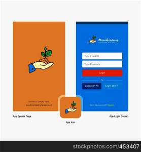 Company Plant Splash Screen and Login Page design with Logo template. Mobile Online Business Template