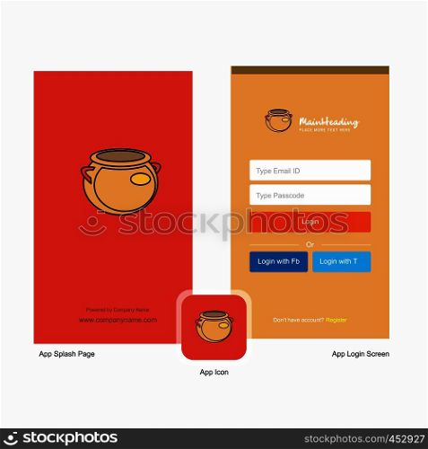 Company Pot Splash Screen and Login Page design with Logo template. Mobile Online Business Template