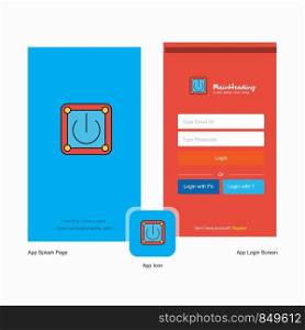 Company Power button Splash Screen and Login Page design with Logo template. Mobile Online Business Template