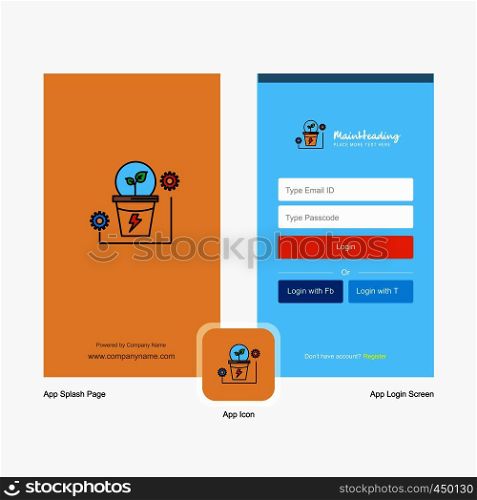 Company Power plant Splash Screen and Login Page design with Logo template. Mobile Online Business Template