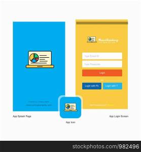 Company Presentation on laptop Splash Screen and Login Page design with Logo template. Mobile Online Business Template