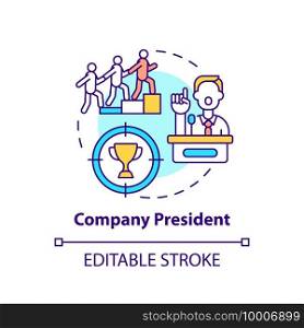 Company president concept icon. Company top management jobs. Leader of company executive group. Businessman idea thin line illustration. Vector isolated outline RGB color drawing. Editable stroke. Company president concept icon