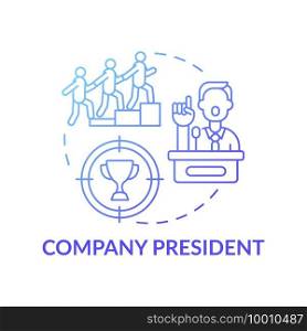 Company president concept icon. Company top management jobs. Leader of company executive groups. Businessman advices idea thin line illustration. Vector isolated outline RGB color drawing. Company president concept icon