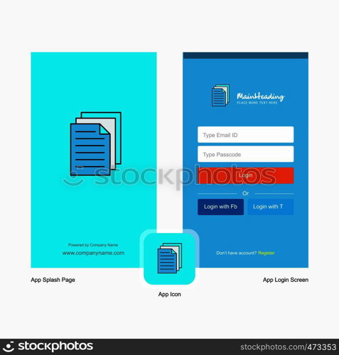 Company Printer Splash Screen and Login Page design with Logo template. Mobile Online Business Template