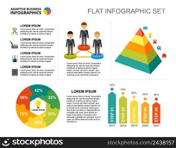 Company project percentage charts template for presentation. Vector illustration. Diagram, graph, infochart. Team, review, teamwork, planning or management concept for infographic, report.