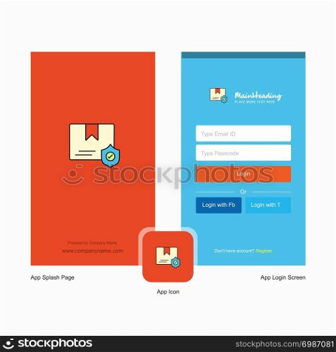 Company Protected document Splash Screen and Login Page design with Logo template. Mobile Online Business Template