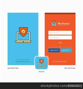 Company Protected laptop Splash Screen and Login Page design with Logo template. Mobile Online Business Template