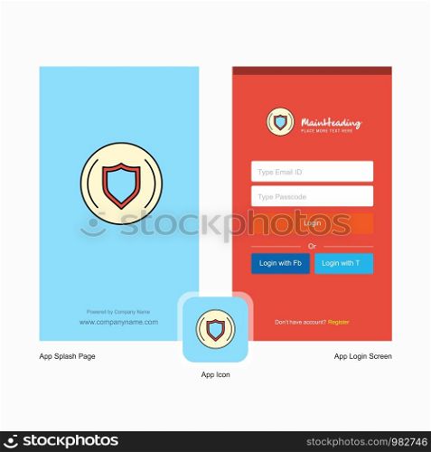 Company Protected sheild Splash Screen and Login Page design with Logo template. Mobile Online Business Template