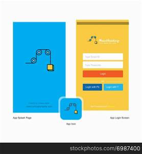 Company Pulley Splash Screen and Login Page design with Logo template. Mobile Online Business Template
