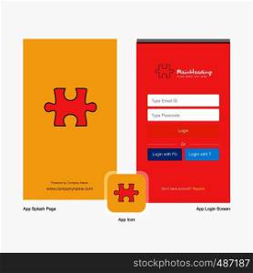 Company Puzzle piece Splash Screen and Login Page design with Logo template. Mobile Online Business Template