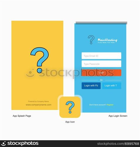 Company Question mark Splash Screen and Login Page design with Logo template. Mobile Online Business Template