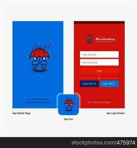 Company Raining Splash Screen and Login Page design with Logo template. Mobile Online Business Template