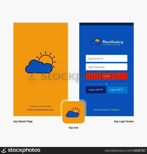 Company Raining Splash Screen and Login Page design with Logo template. Mobile Online Business Template