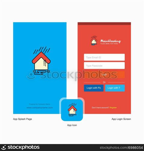 Company Raining Splash Screen and Login Page design with Logo template. Mobile Online Business Template