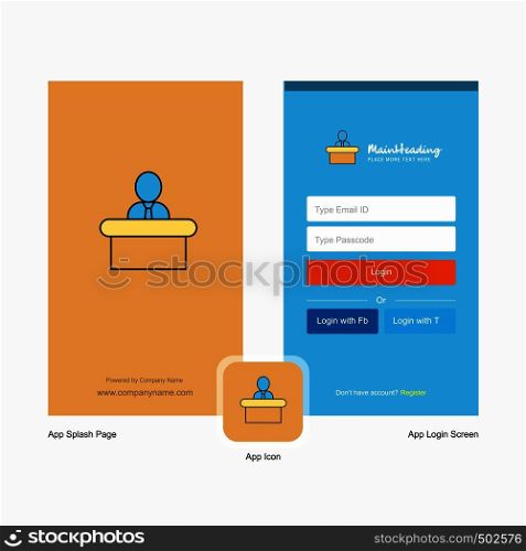 Company Reception Splash Screen and Login Page design with Logo template. Mobile Online Business Template