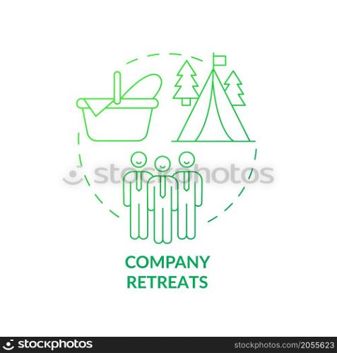 Company resort for staff concept icon. Workplace getaway. Outdoor event for employees abstract idea thin line illustration. Isolated outline drawing. Roboto-Medium, Myriad Pro-Bold fonts used. Company resort for staff concept icon