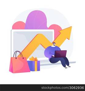 Company revenue rates. Buying gift, sales growth, company profit analysis. Online store manager analysing income. Man calculating capital expenditure. Vector isolated concept metaphor illustration. Shopping expenses vector concept metaphor