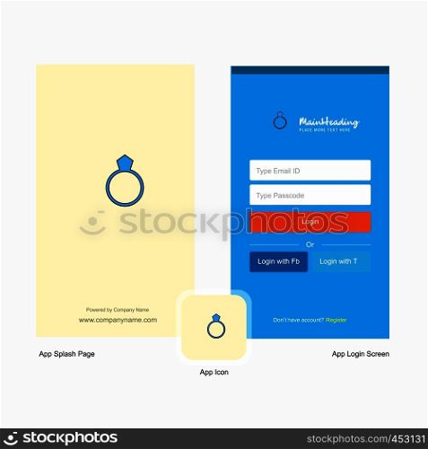 Company Ring Splash Screen and Login Page design with Logo template. Mobile Online Business Template
