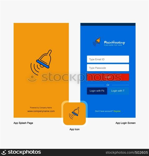 Company Ringing bell Splash Screen and Login Page design with Logo template. Mobile Online Business Template