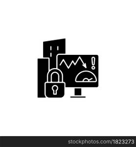Company risk scoring privacy black glyph icon. Analyzing suspicious factors. Risky user behavior prevention. Effective risk management. Silhouette symbol on white space. Vector isolated illustration. Company risk scoring privacy black glyph icon
