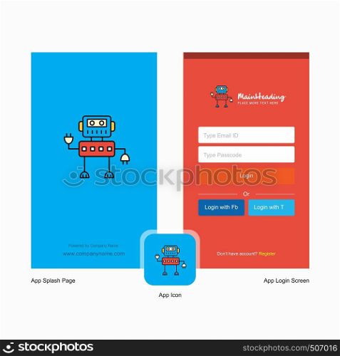 Company Robotics Splash Screen and Login Page design with Logo template. Mobile Online Business Template