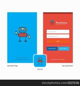 Company Robotics Splash Screen and Login Page design with Logo template. Mobile Online Business Template