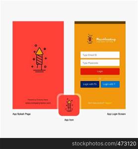 Company Rocket Splash Screen and Login Page design with Logo template. Mobile Online Business Template