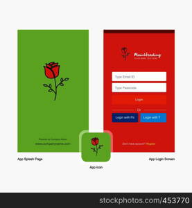 Company Rose Splash Screen and Login Page design with Logo template. Mobile Online Business Template