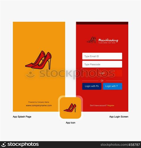 Company Sandals Splash Screen and Login Page design with Logo template. Mobile Online Business Template