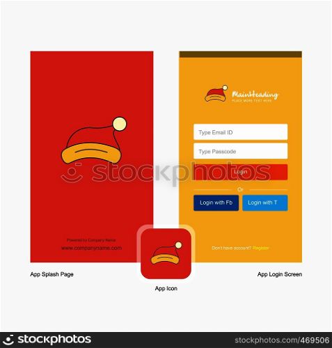 Company Santa clause cap Splash Screen and Login Page design with Logo template. Mobile Online Business Template