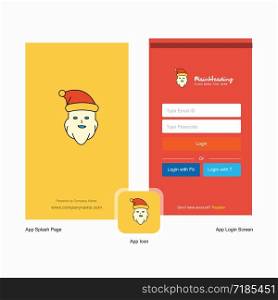 Company Santa clause Splash Screen and Login Page design with Logo template. Mobile Online Business Template