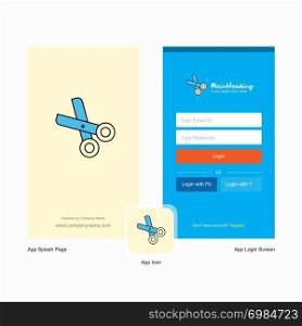 Company Scissor Splash Screen and Login Page design with Logo template. Mobile Online Business Template