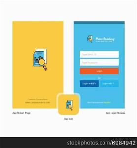 Company Search Document Splash Screen and Login Page design with Logo template. Mobile Online Business Template