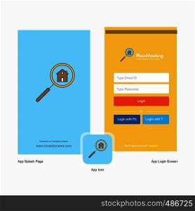 Company Search house Splash Screen and Login Page design with Logo template. Mobile Online Business Template