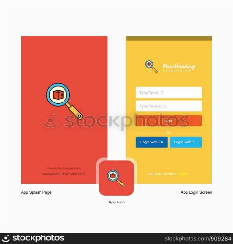 Company Search item Splash Screen and Login Page design with Logo template. Mobile Online Business Template
