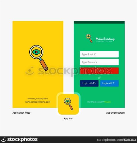 Company Search Splash Screen and Login Page design with Logo template. Mobile Online Business Template