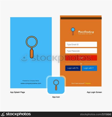 Company Search Splash Screen and Login Page design with Logo template. Mobile Online Business Template