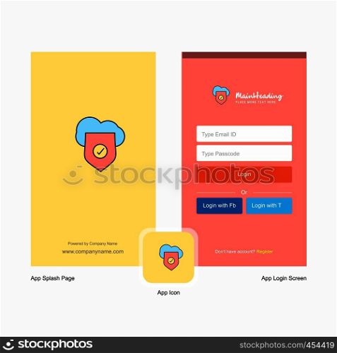 Company Secure cloud Splash Screen and Login Page design with Logo template. Mobile Online Business Template